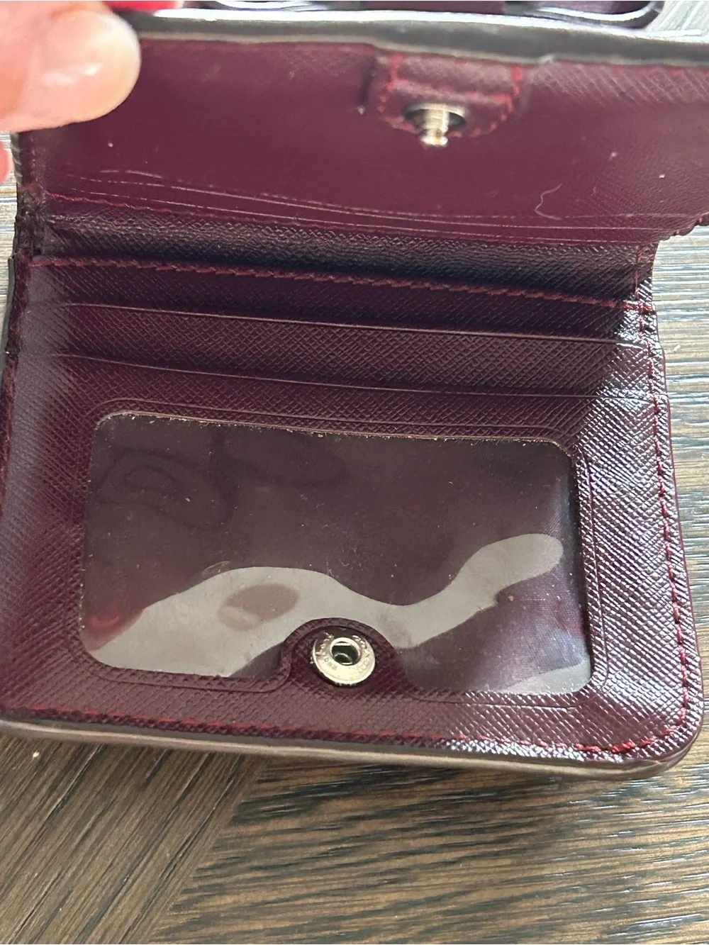 Coach Darcy Bow Saffiano Leather Wallet Burgandy GREAT CONDITION